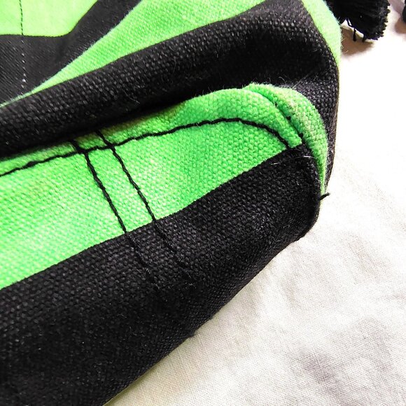 Distressed Canvas Tote Bag Drawstring Florida 1845 Green & Black Striped Handles - Picture 10 of 15